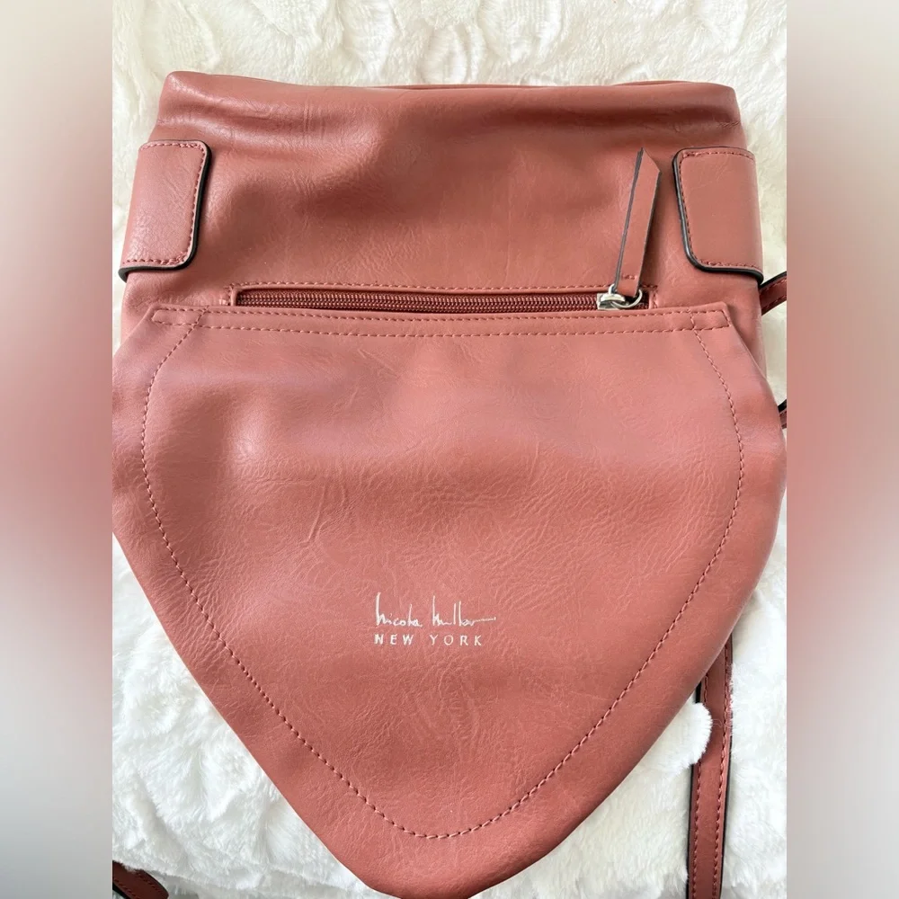 Nicole Miller Handbag Laura Small Crossbody Brown zipper detail front. Very soft
